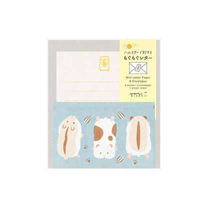 Midori Mogumogu Mini Letter Set with Animal Sealing Sticker - Hamster - Mini Letter Writing Sets