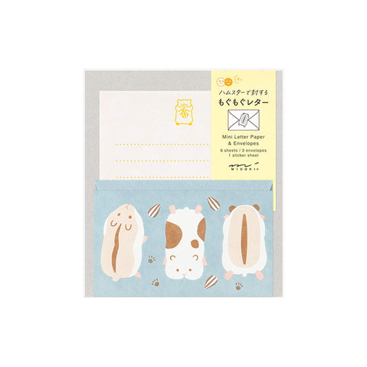 Midori Mogumogu Mini Letter Set with Animal Sealing Sticker - Hamster - Mini Letter Writing Sets