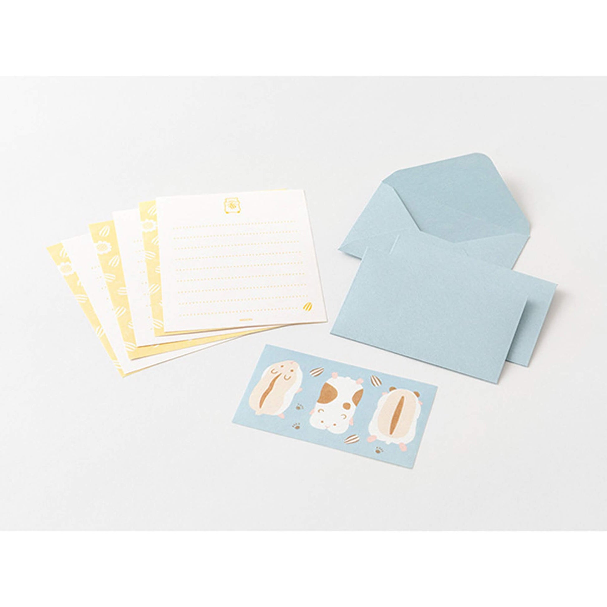 Midori Mogumogu Mini Letter Set with Animal Sealing Sticker - Hamster - Mini Letter Writing Sets