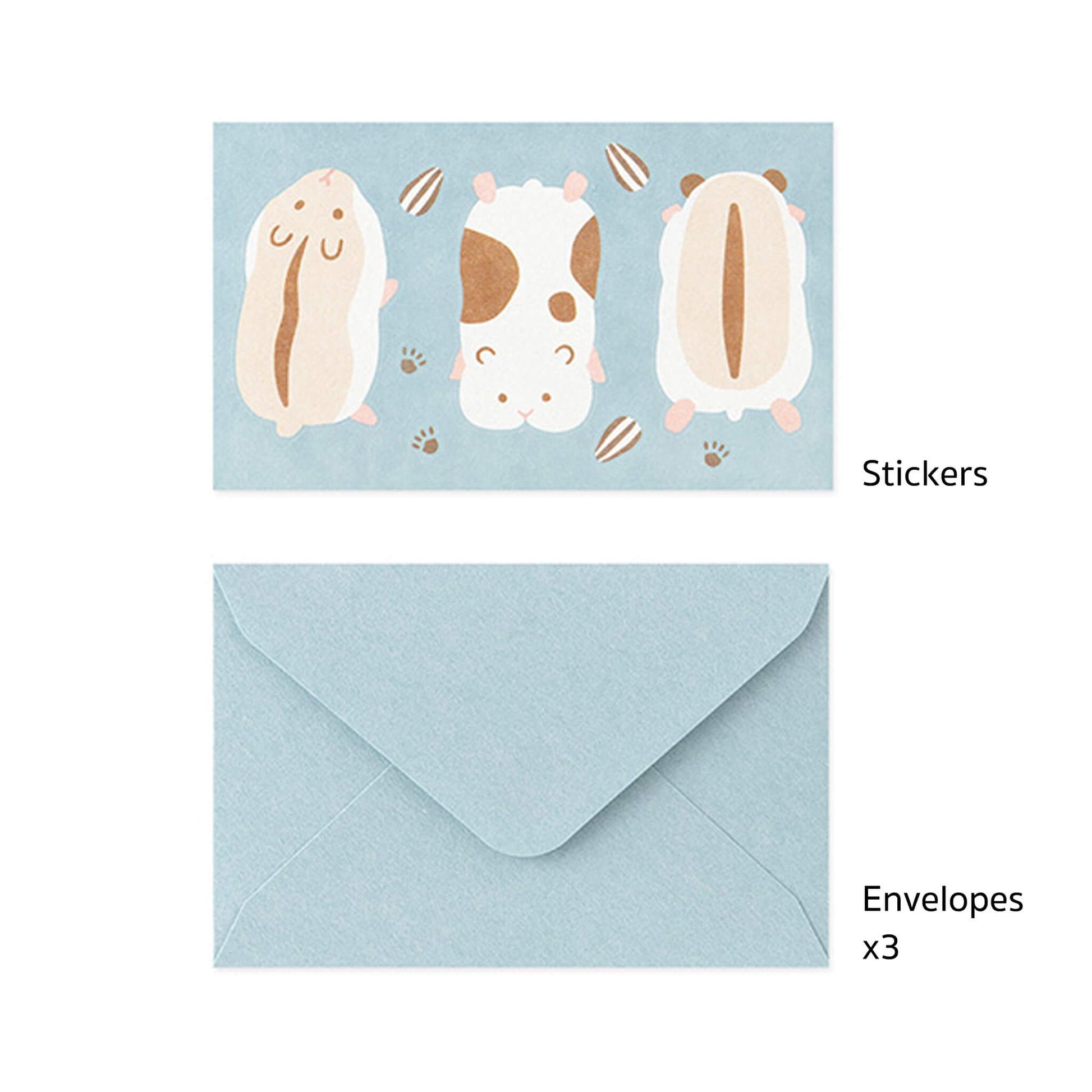 Midori Mogumogu Mini Letter Set with Animal Sealing Sticker - Hamster - Mini Letter Writing Sets