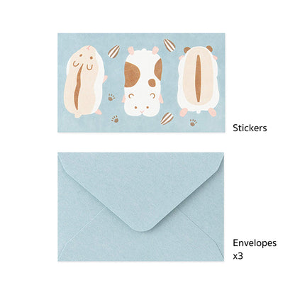 Midori Mogumogu Mini Letter Set with Animal Sealing Sticker - Hamster - Mini Letter Writing Sets