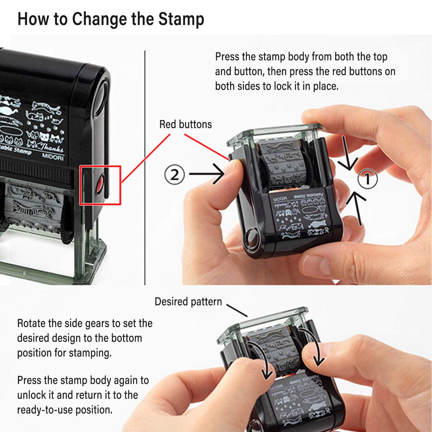 Midori Paintable Rotating Stamp - Cat - Rotary Stamps