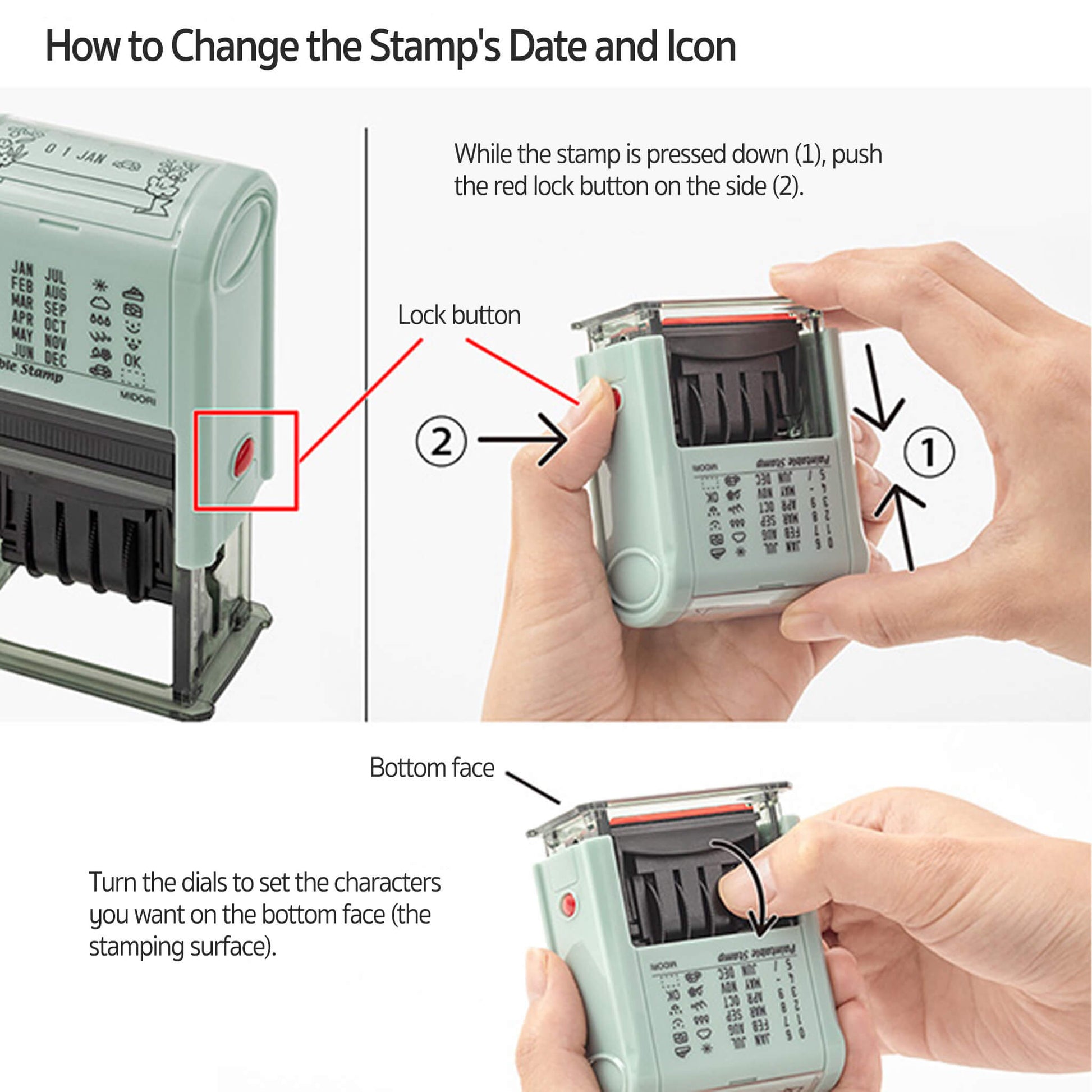 Midori Paintable Rotating Stamp Date - Stationery - Rotary Stamps
