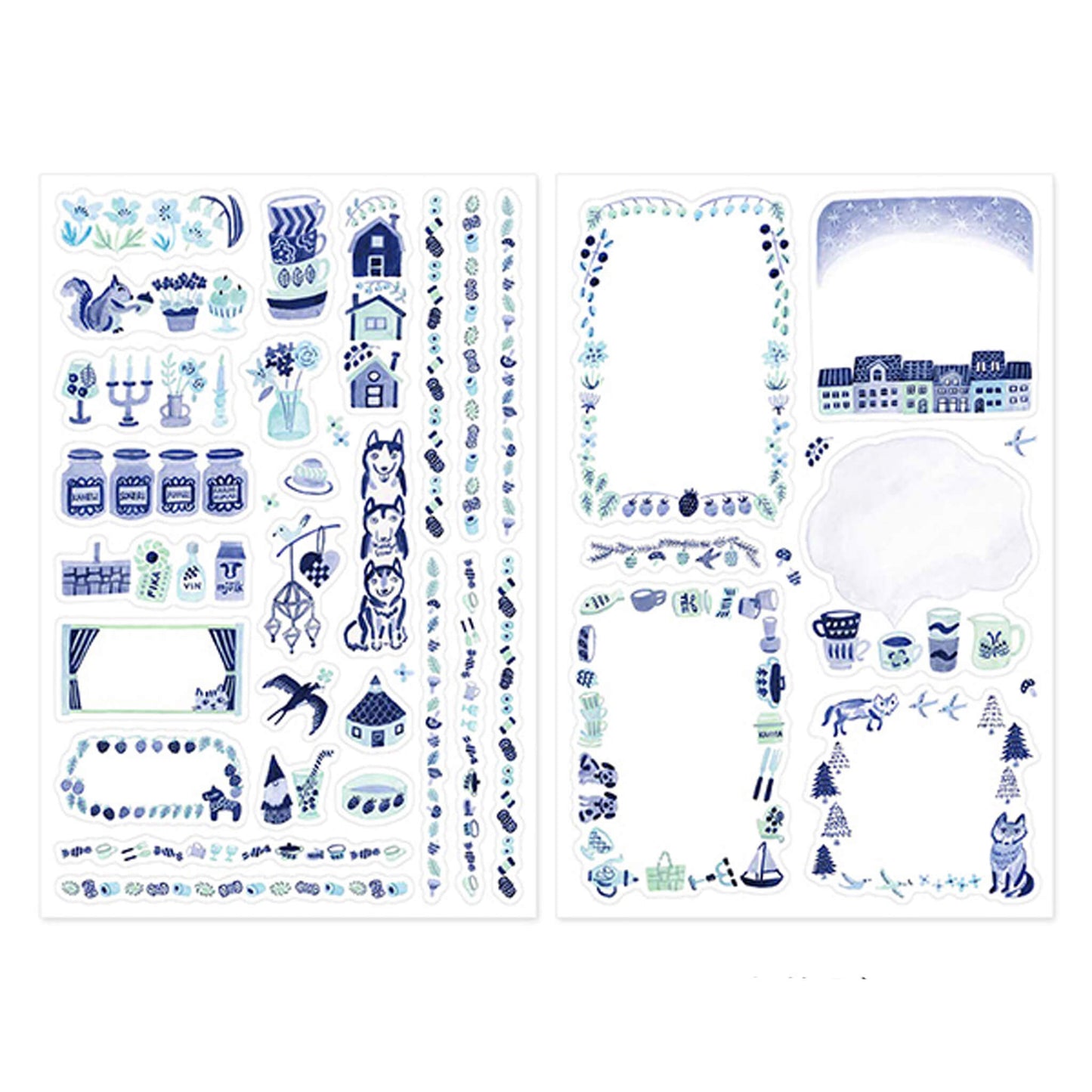 Midori Yuru Log 2 - Sheet Sticker Blue Nordic - Sticker Sheets
