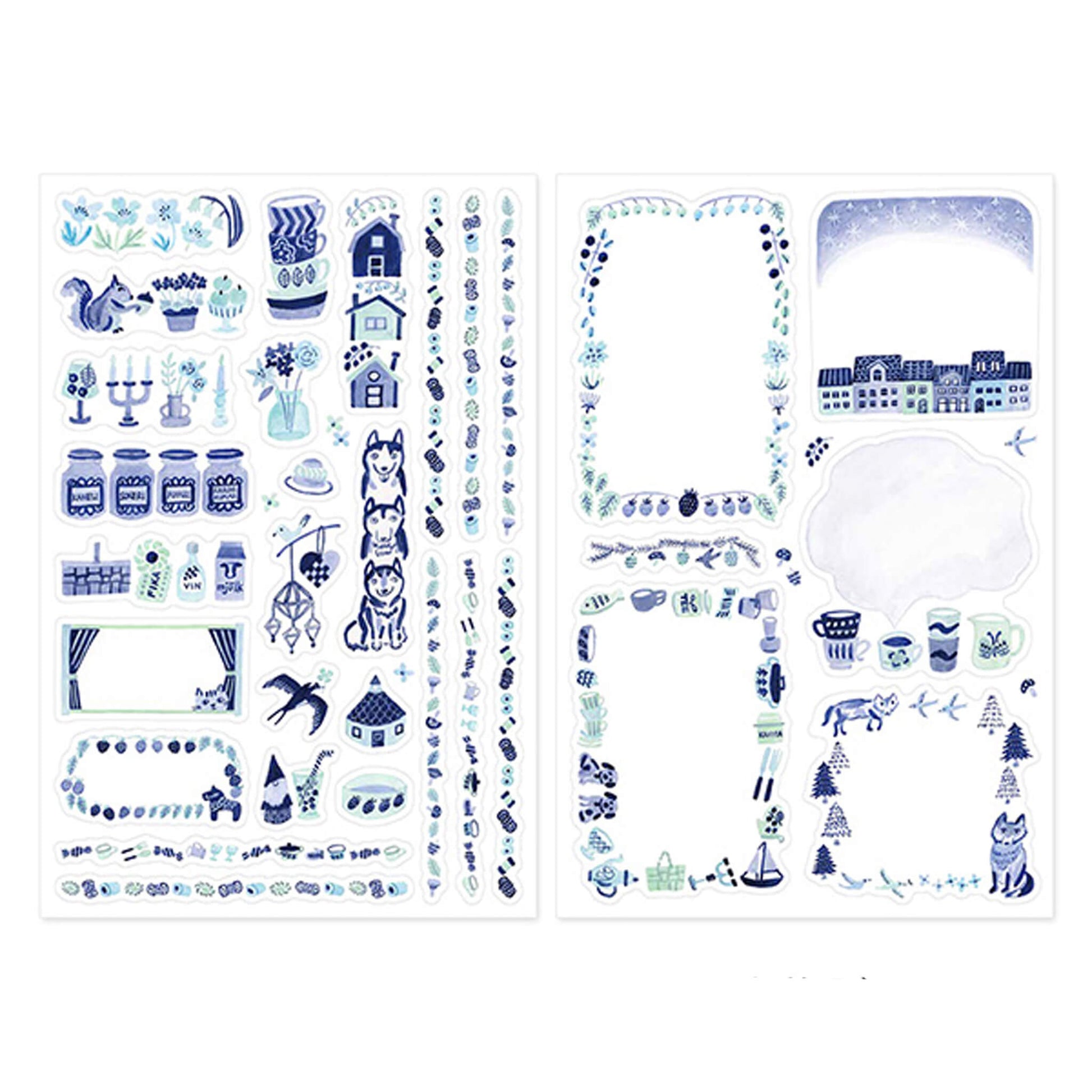Midori Yuru Log 2 - Sheet Sticker Blue Nordic - Sticker Sheets