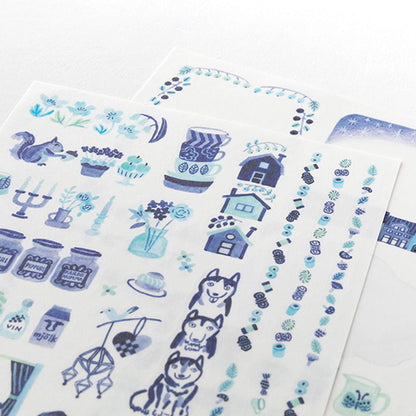 Midori Yuru Log 2 - Sheet Sticker Blue Nordic - Sticker Sheets