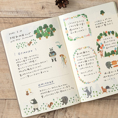 Midori Yuru Log 2 Sheets Sticker Forest Animal - Sticker Sheets