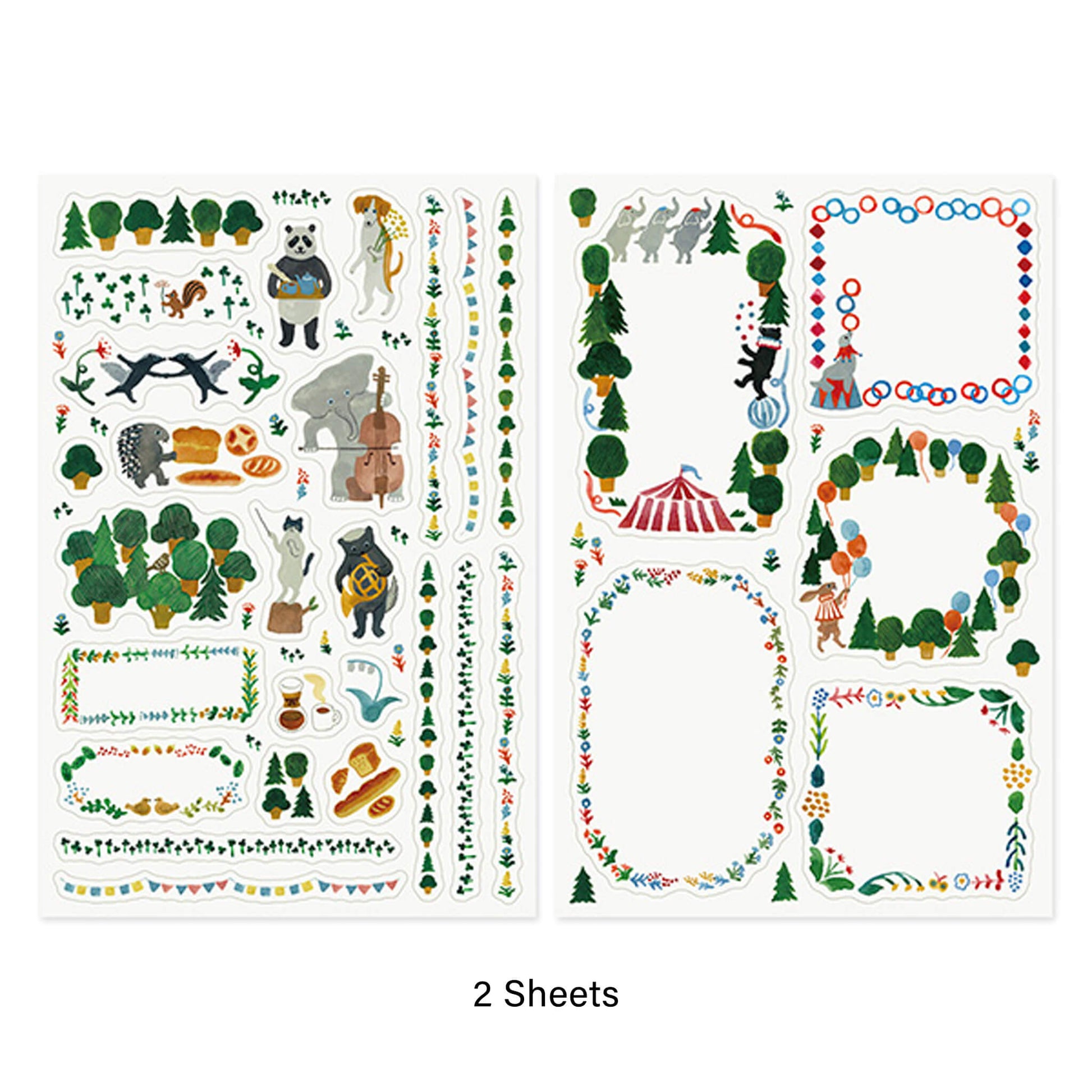 Midori Yuru Log 2 Sheets Sticker Forest Animal - Sticker Sheets