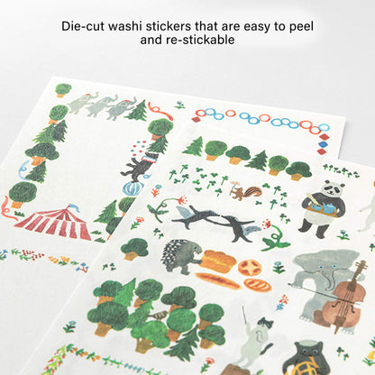 Midori Yuru Log 2 Sheets Sticker Forest Animal - Sticker Sheets