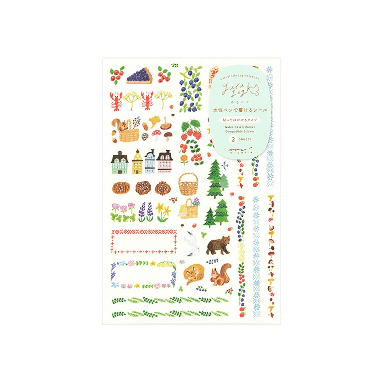 Midori Yuru Log 2 Sheets Sticker Scandinavia - Sticker Sheets