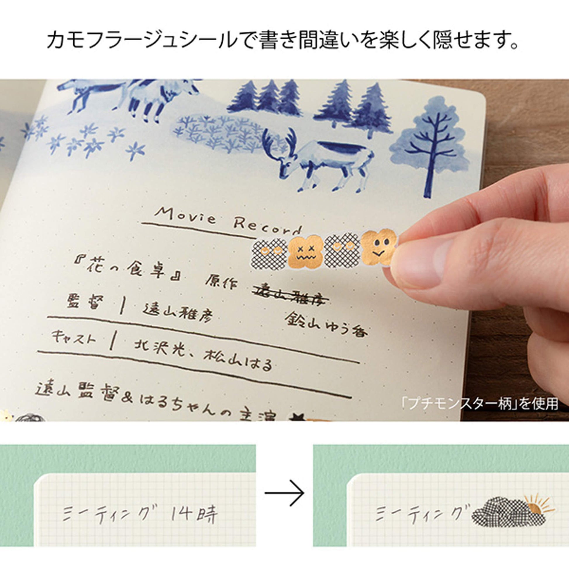 Midori Yuru Log Decorative Correction Sticker - Camouflage Forest - Sticker Sheets