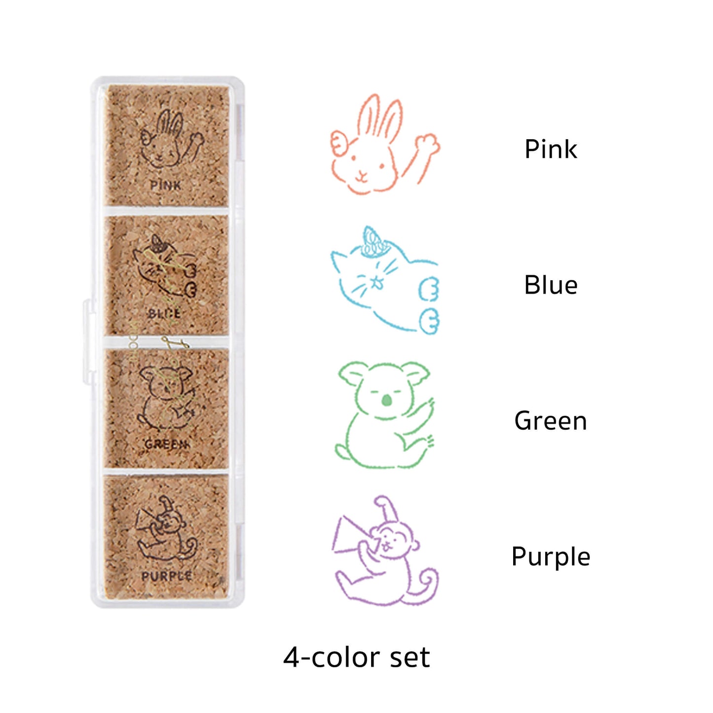 Midori Yuru Log Pre - inked Color Stamp Set - Animal Poses - Pre - inked Stamps