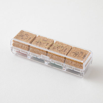 Midori Yuru Log Pre - inked Color Stamp Set - Animal Poses - Pre - inked Stamps