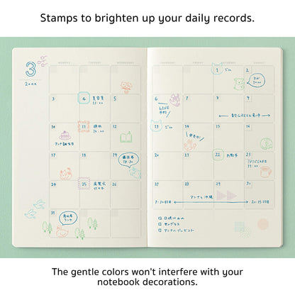 Midori Yuru Log Pre - inked Color Stamp Set - Cafe - Pre - inked Stamps