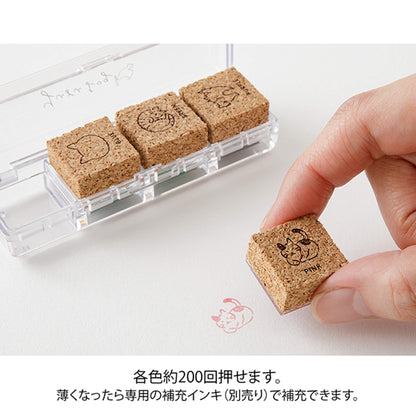 Midori Yuru Log Pre - inked Color Stamp Set - Cat - Pre - inked Stamps