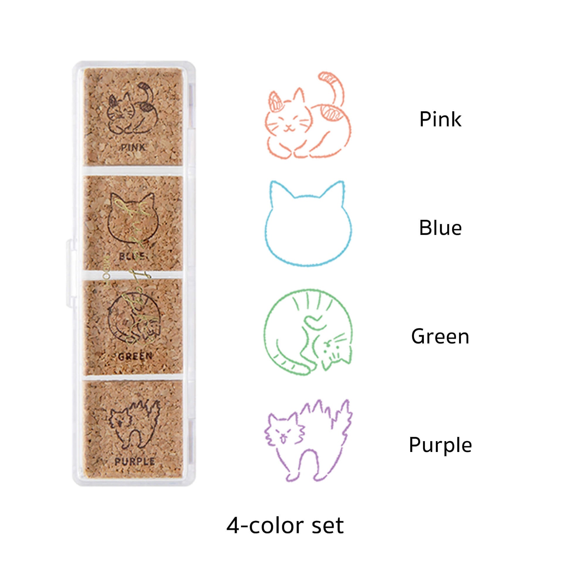 Midori Yuru Log Pre - inked Color Stamp Set - Cat - Pre - inked Stamps