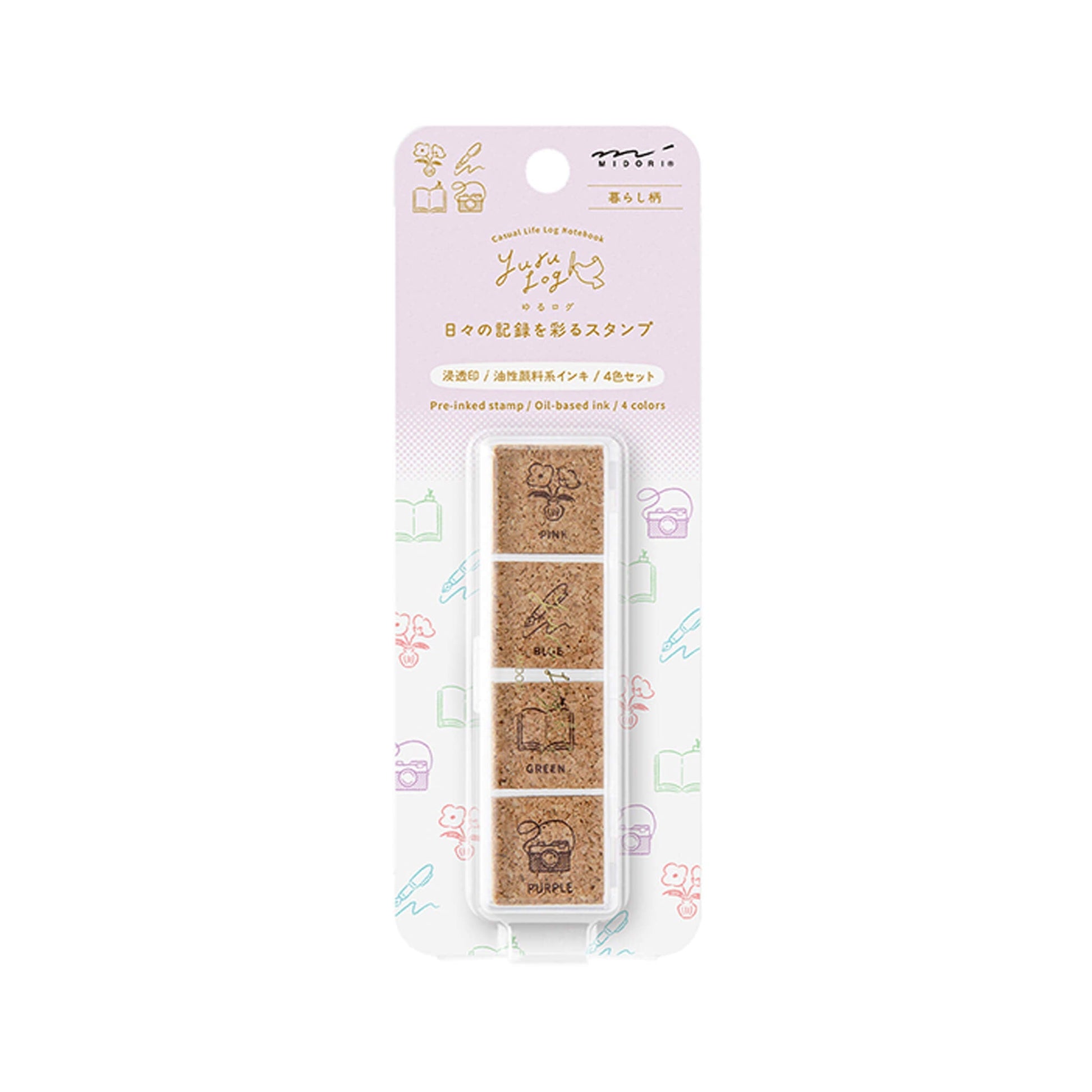 Midori Yuru Log Pre - inked Color Stamp Set - Daily Life - Pre - inked Stamps