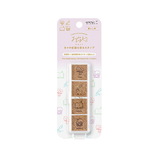 Midori Yuru Log Pre - inked Color Stamp Set - Daily Life - Pre - inked Stamps