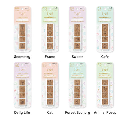 Midori Yuru Log Pre - inked Color Stamp Set - Daily Life - Pre - inked Stamps