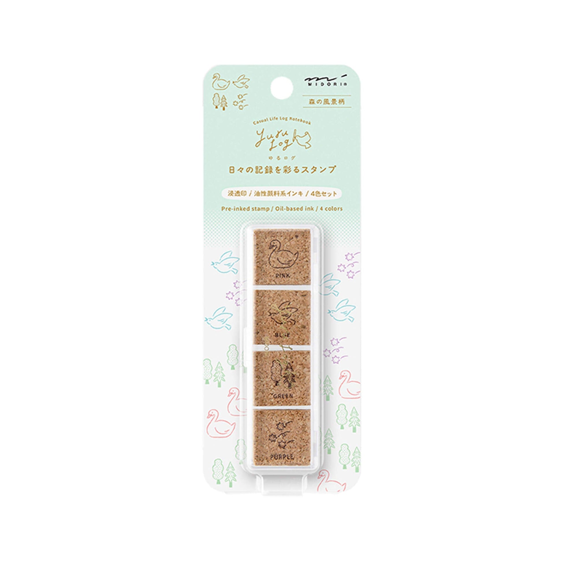 Midori Yuru Log Pre - inked Color Stamp Set - Forest Scenery - Pre - inked Stamps