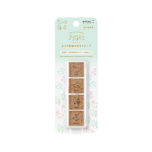 Midori Yuru Log Pre - inked Color Stamp Set - Forest Scenery - Pre - inked Stamps