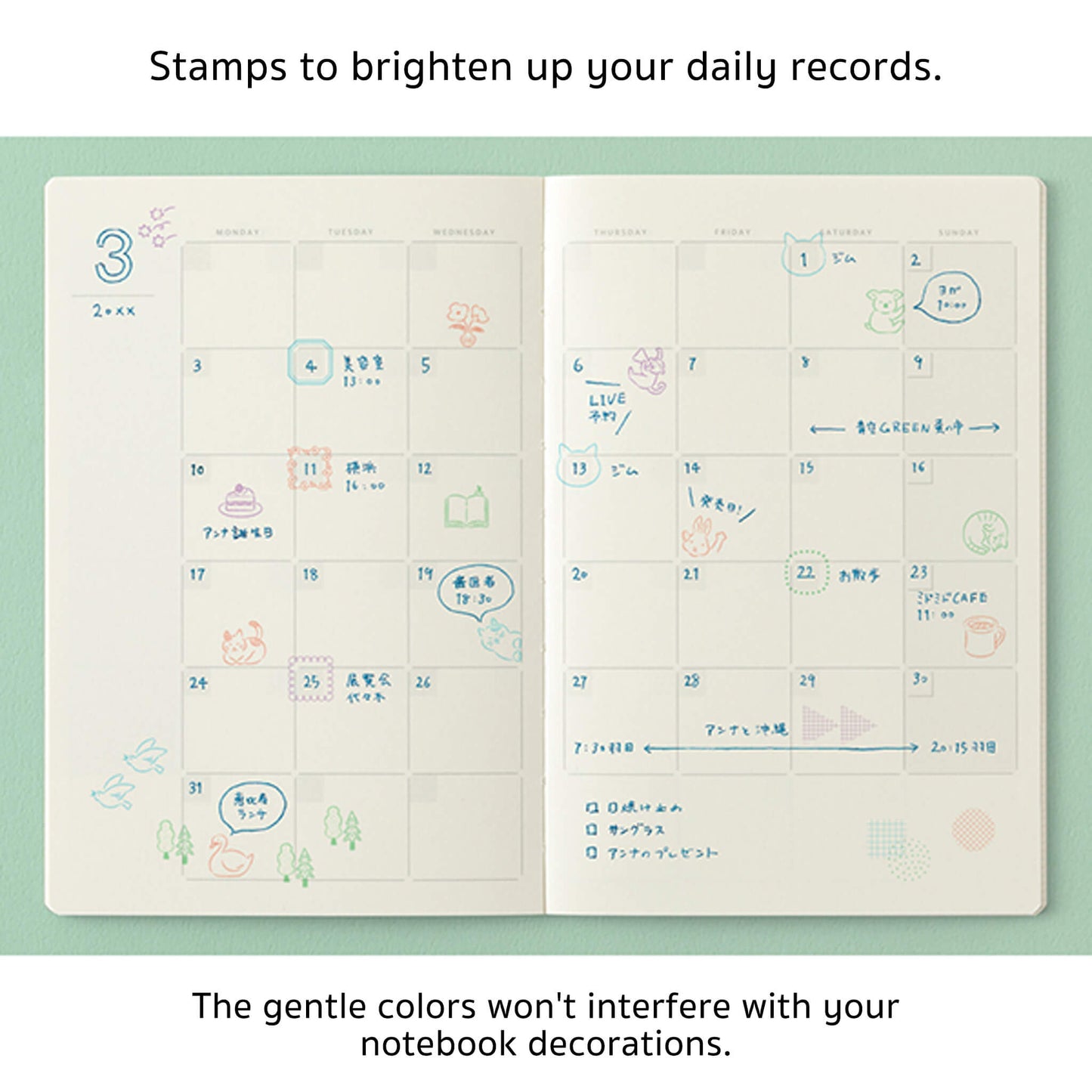 Midori Yuru Log Pre - inked Color Stamp Set - Frame - Pre - inked Stamps