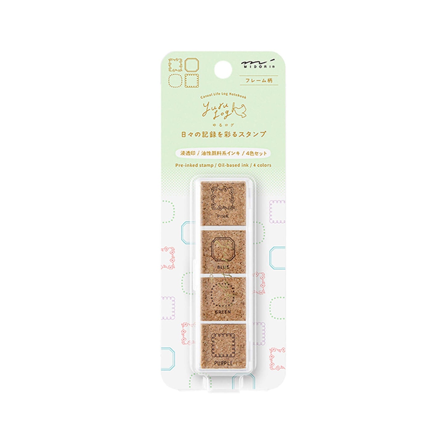 Midori Yuru Log Pre - inked Color Stamp Set - Frame - Pre - inked Stamps