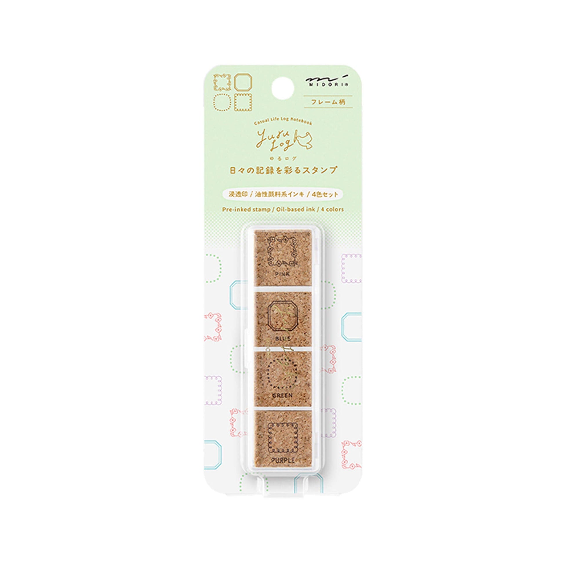 Midori Yuru Log Pre - inked Color Stamp Set - Frame - Pre - inked Stamps