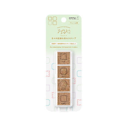 Midori Yuru Log Pre - inked Color Stamp Set - Frame - Pre - inked Stamps