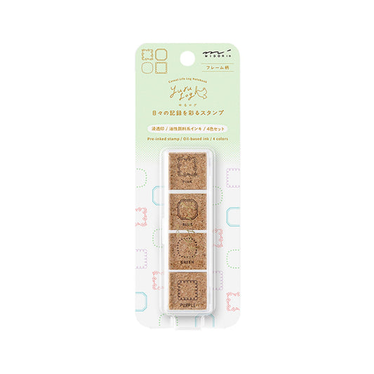 Midori Yuru Log Pre - inked Color Stamp Set - Frame - Pre - inked Stamps