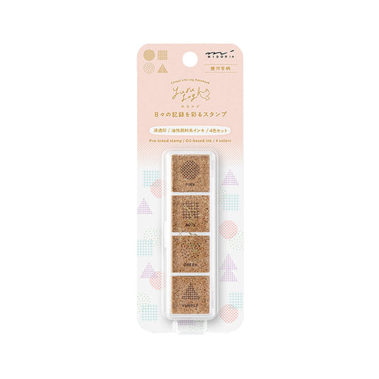 Midori Yuru Log Pre - inked Color Stamp Set - Geometry - Pre - inked Stamps