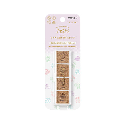 Midori Yuru Log Pre - inked Color Stamp Set - Sweets - Pre - inked Stamps
