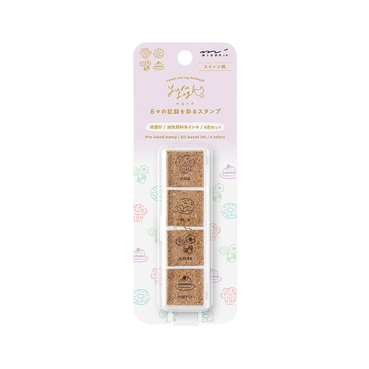 Midori Yuru Log Pre - inked Color Stamp Set - Sweets - Pre - inked Stamps