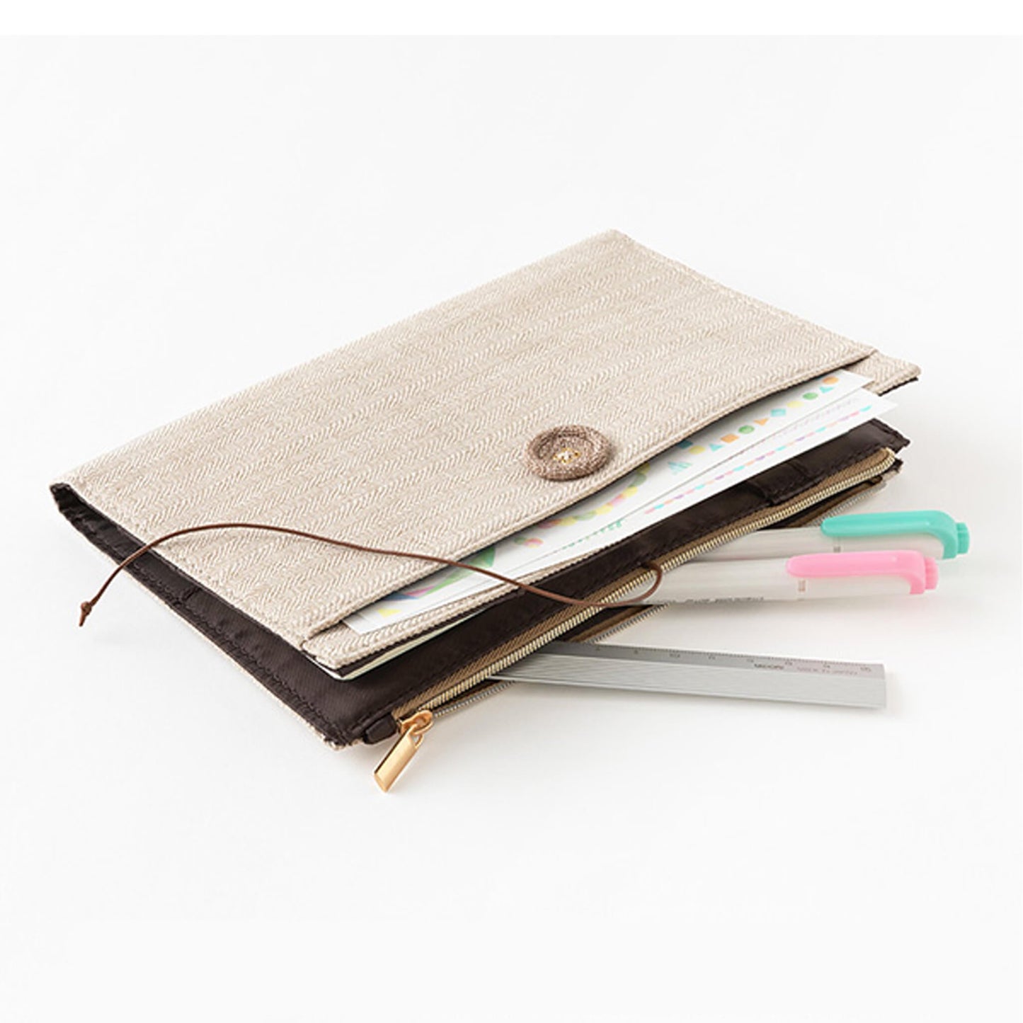 Midori Yuru Log Zipper Pouch Notebook Cover B6 Beige - Book Covers