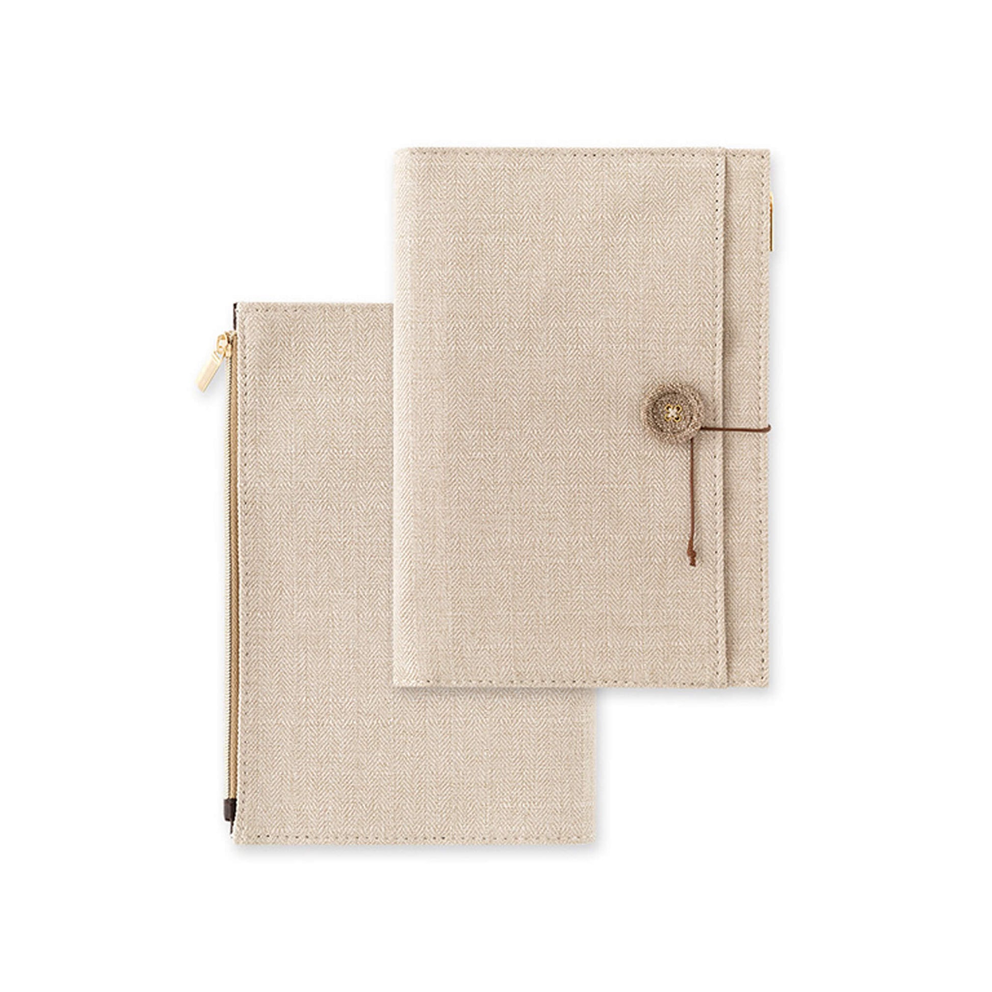 Midori Yuru Log Zipper Pouch Notebook Cover B6 Beige - Book Covers