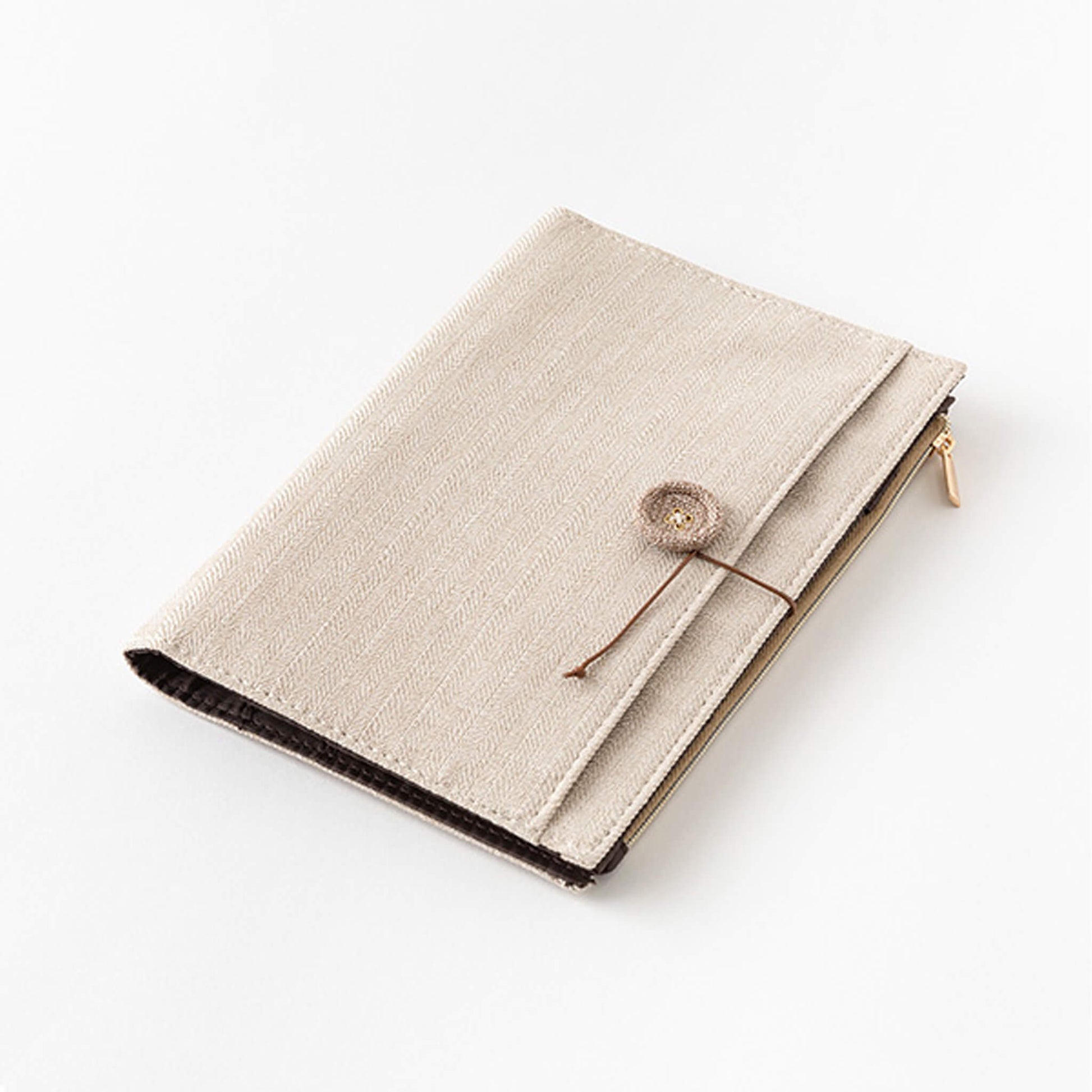 Midori Yuru Log Zipper Pouch Notebook Cover B6 Beige - Book Covers