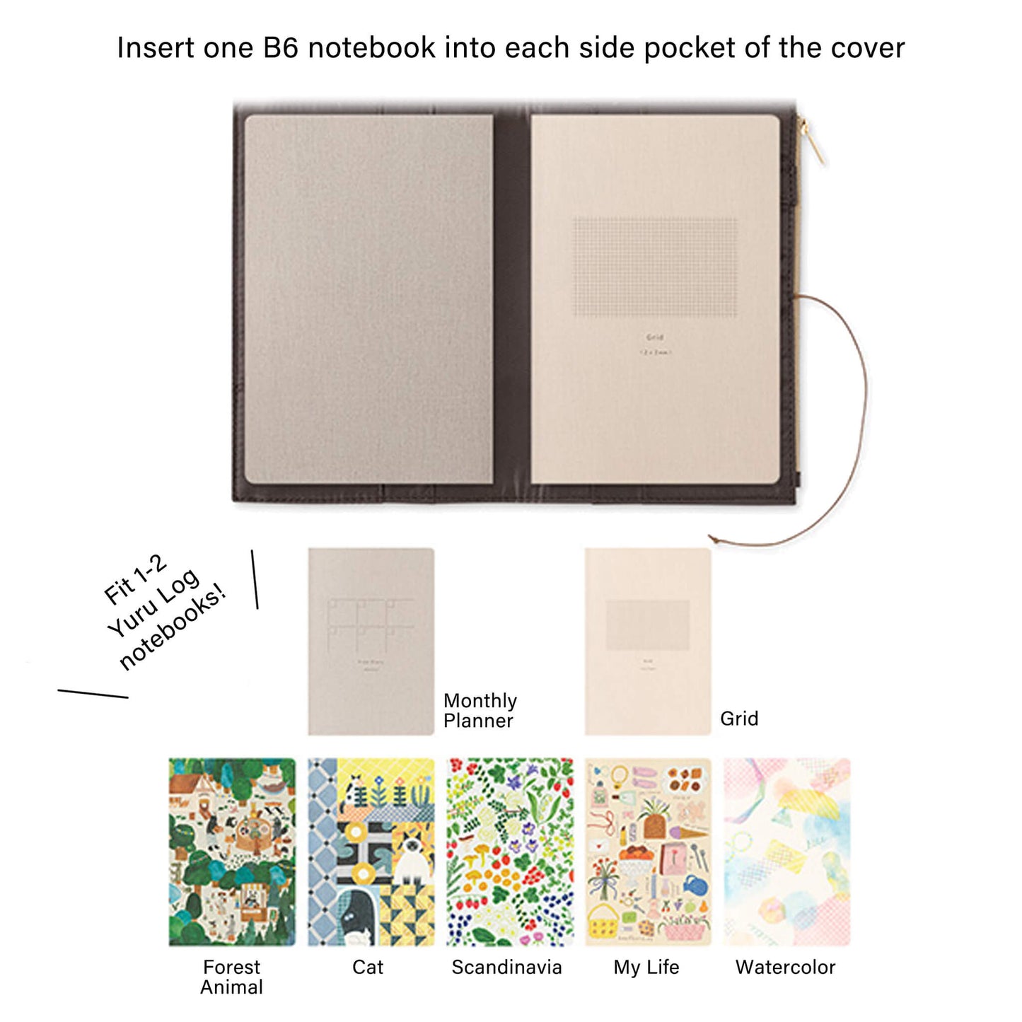 Midori Yuru Log Zipper Pouch Notebook Cover B6 Beige - Book Covers