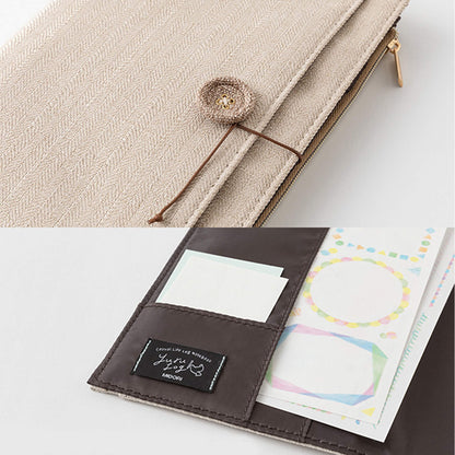 Midori Yuru Log Zipper Pouch Notebook Cover B6 Beige - Book Covers