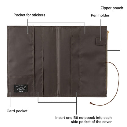 Midori Yuru Log Zipper Pouch Notebook Cover B6 Gray - Book Covers