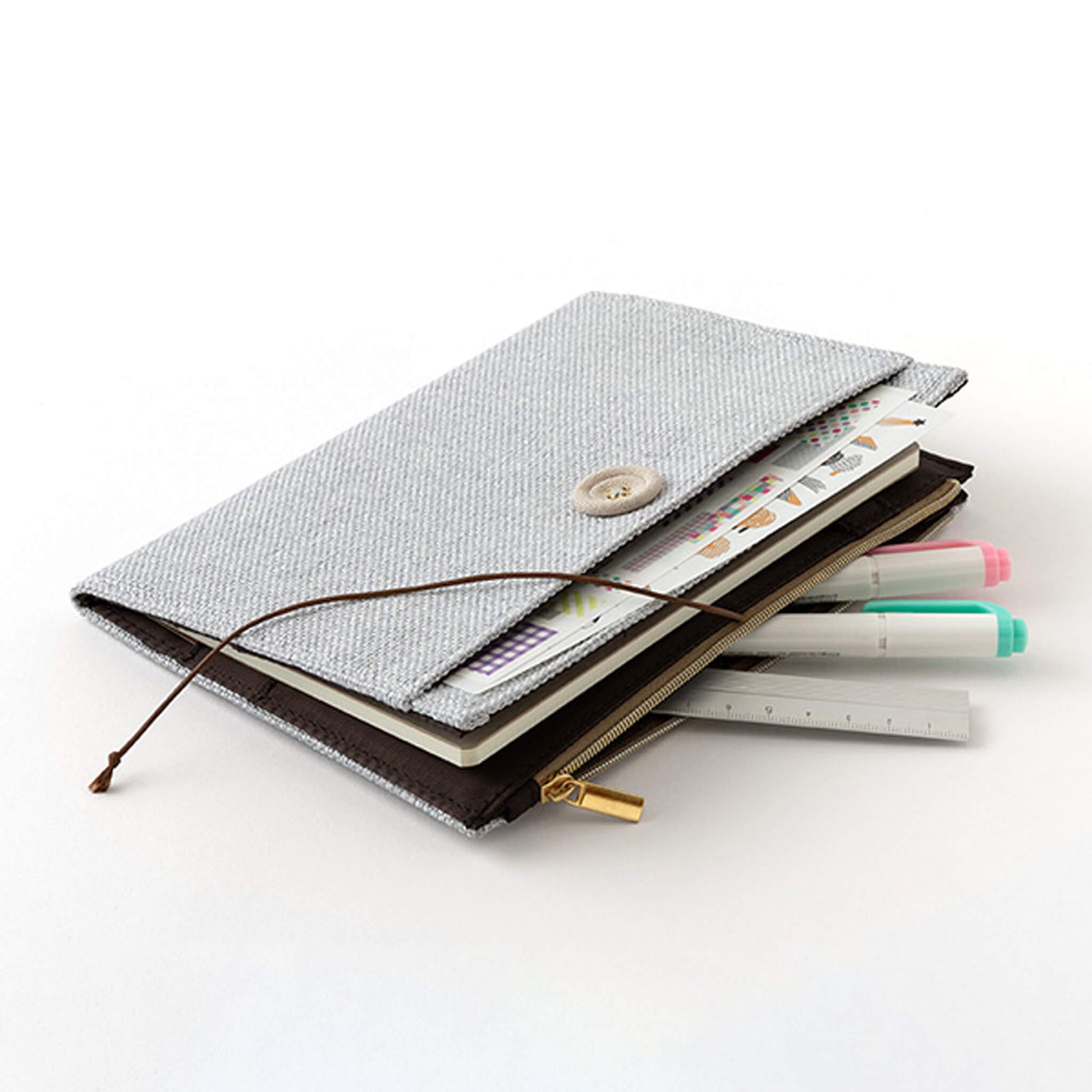 Midori Yuru Log Zipper Pouch Notebook Cover B6 Gray - Book Covers