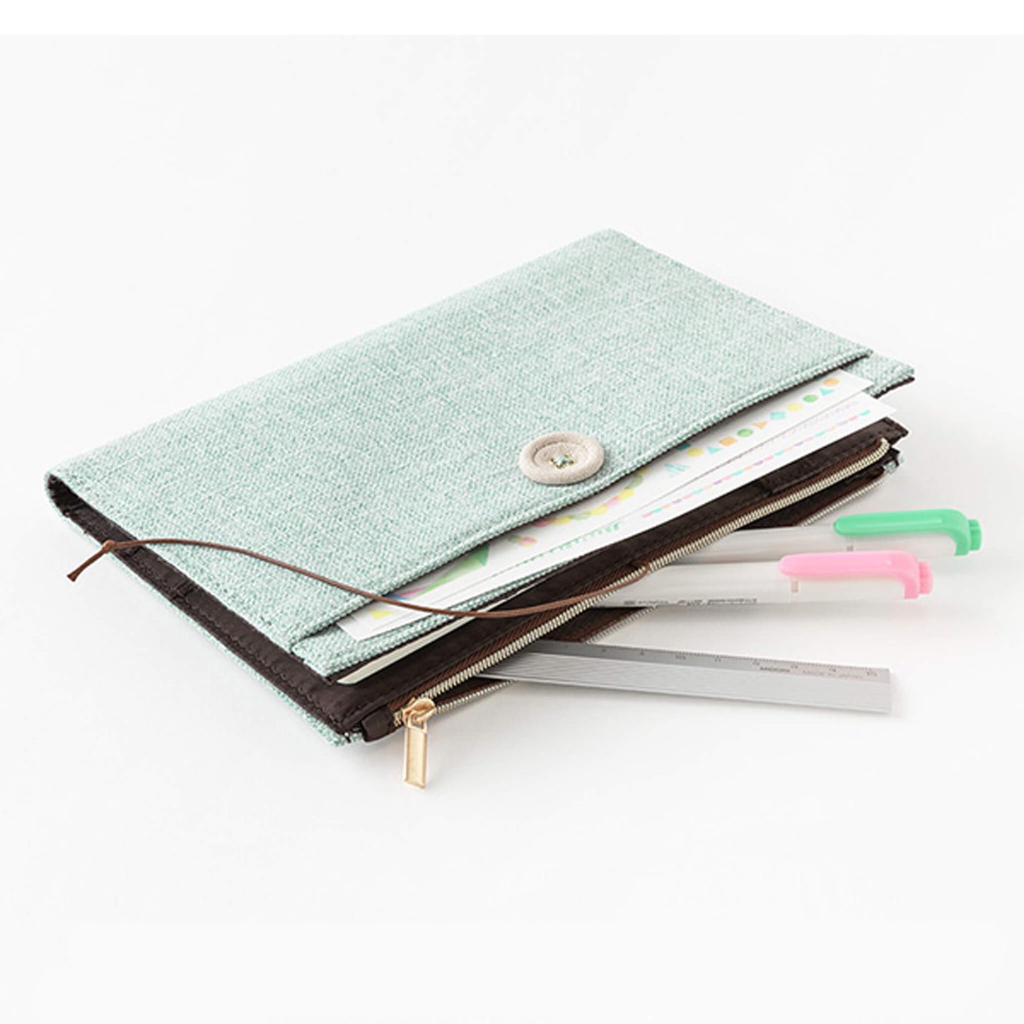 Midori Yuru Log Zipper Pouch Notebook Cover B6 Light Blue - Book Covers