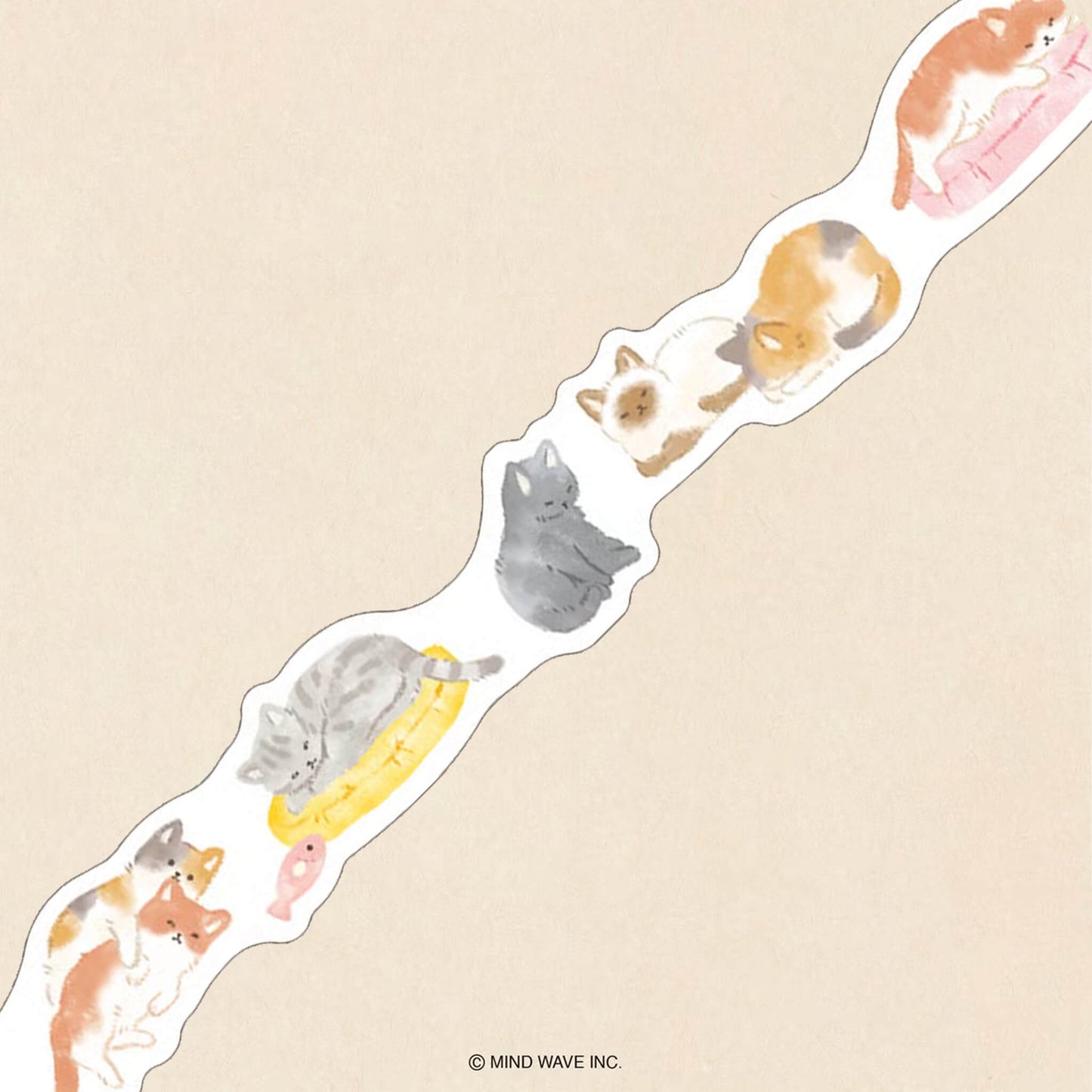 Mind Wave Ohirune Family Die Cut Washi Tape - Nekoyama (Cat) - Washi Tapes