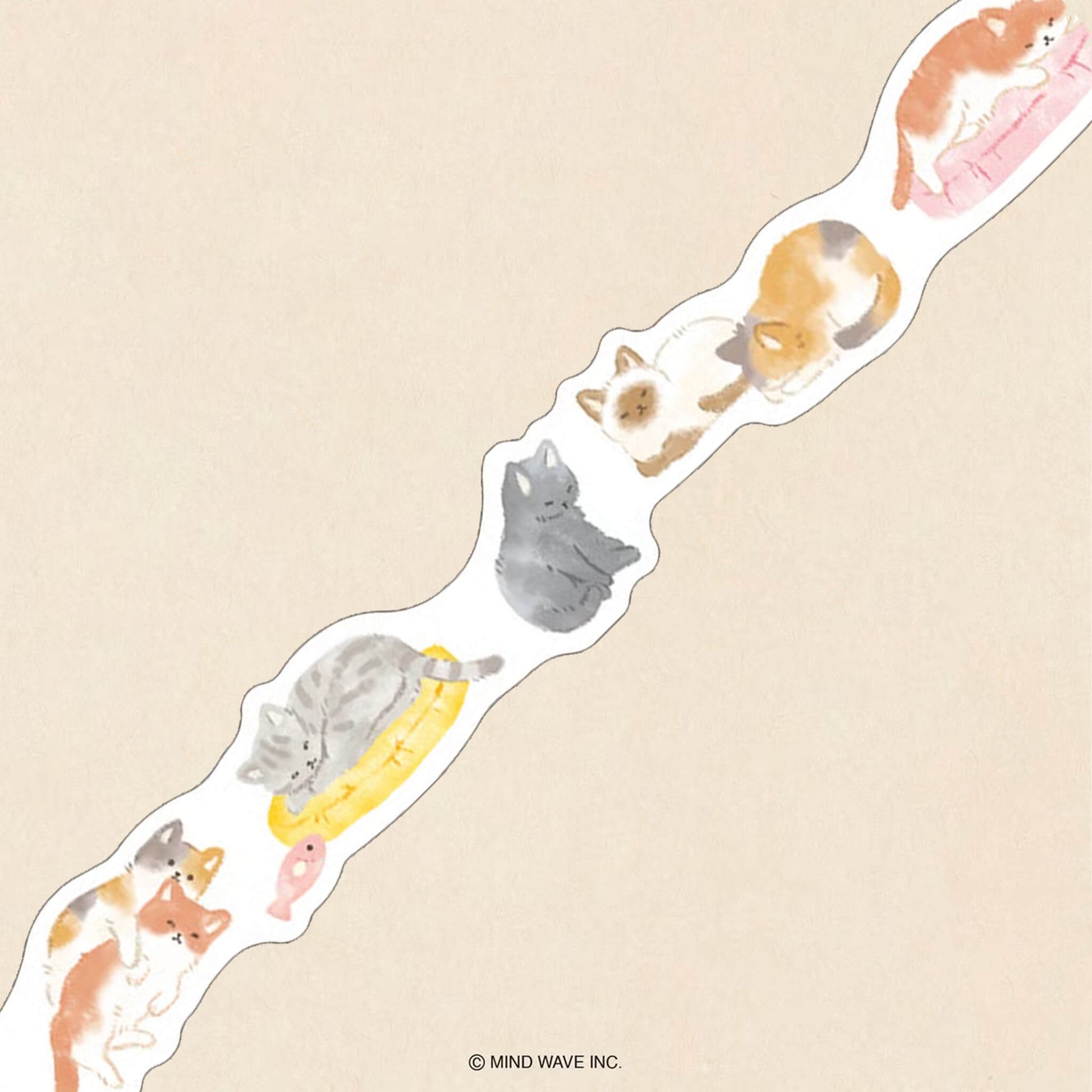 Mind Wave Ohirune Family Die Cut Washi Tape - Nekoyama (Cat) - Washi Tapes