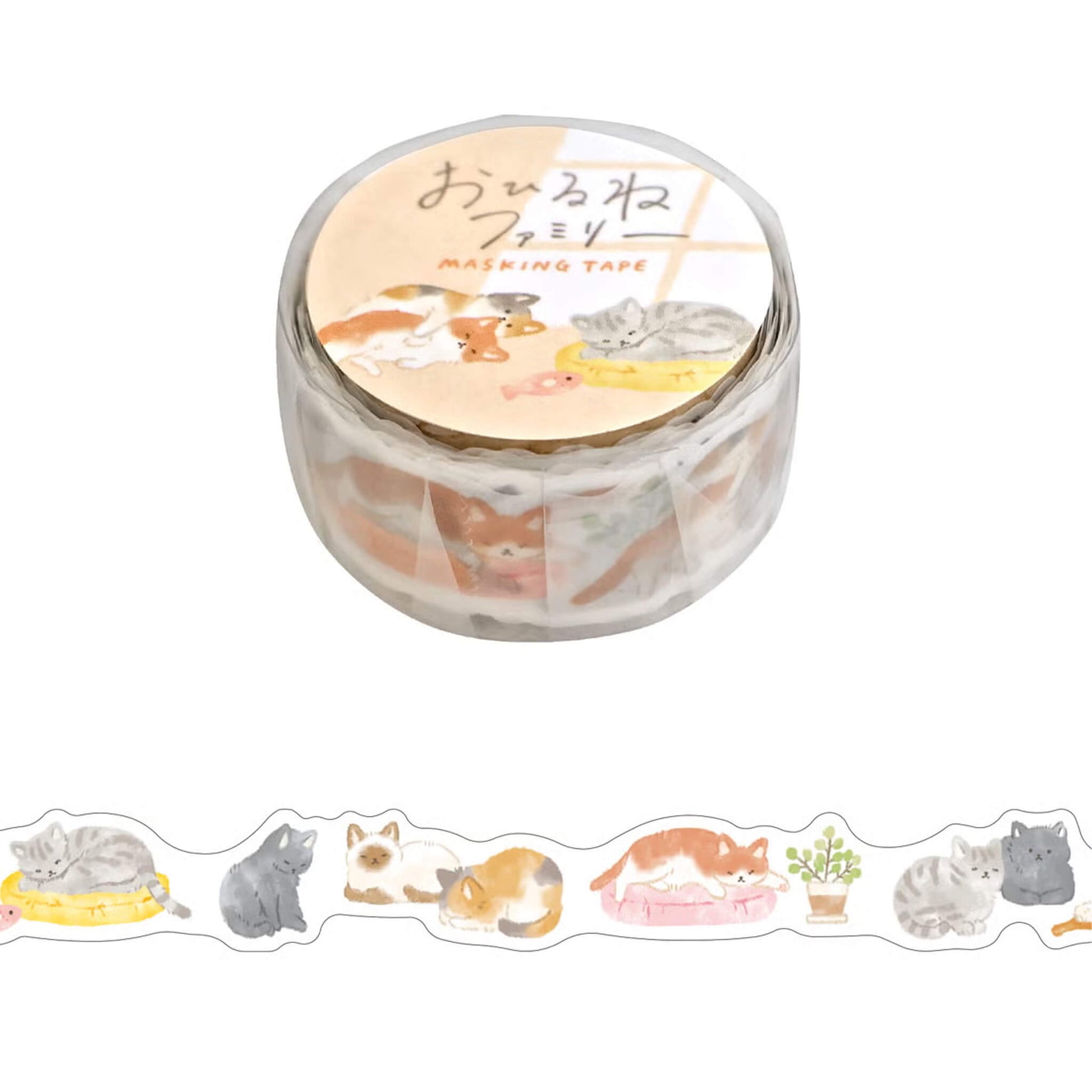 Mind Wave Ohirune Family Die Cut Washi Tape - Nekoyama (Cat) - Washi Tapes