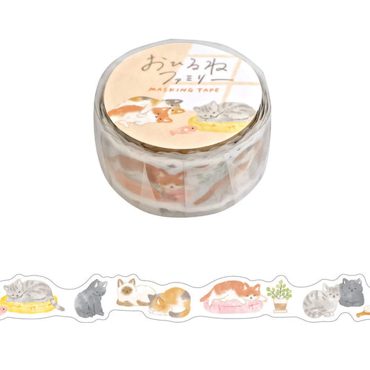 Mind Wave Ohirune Family Die Cut Washi Tape - Nekoyama (Cat) - Washi Tapes