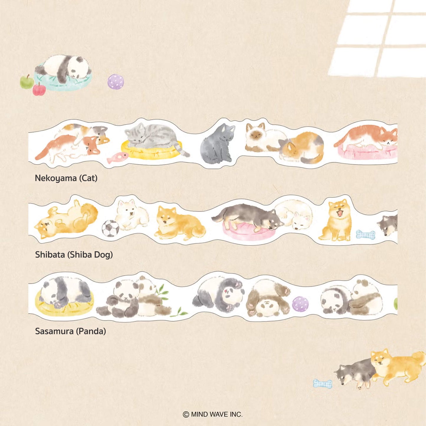 Mind Wave Ohirune Family Die Cut Washi Tape - Usazawa (Rabbit) - Washi Tapes