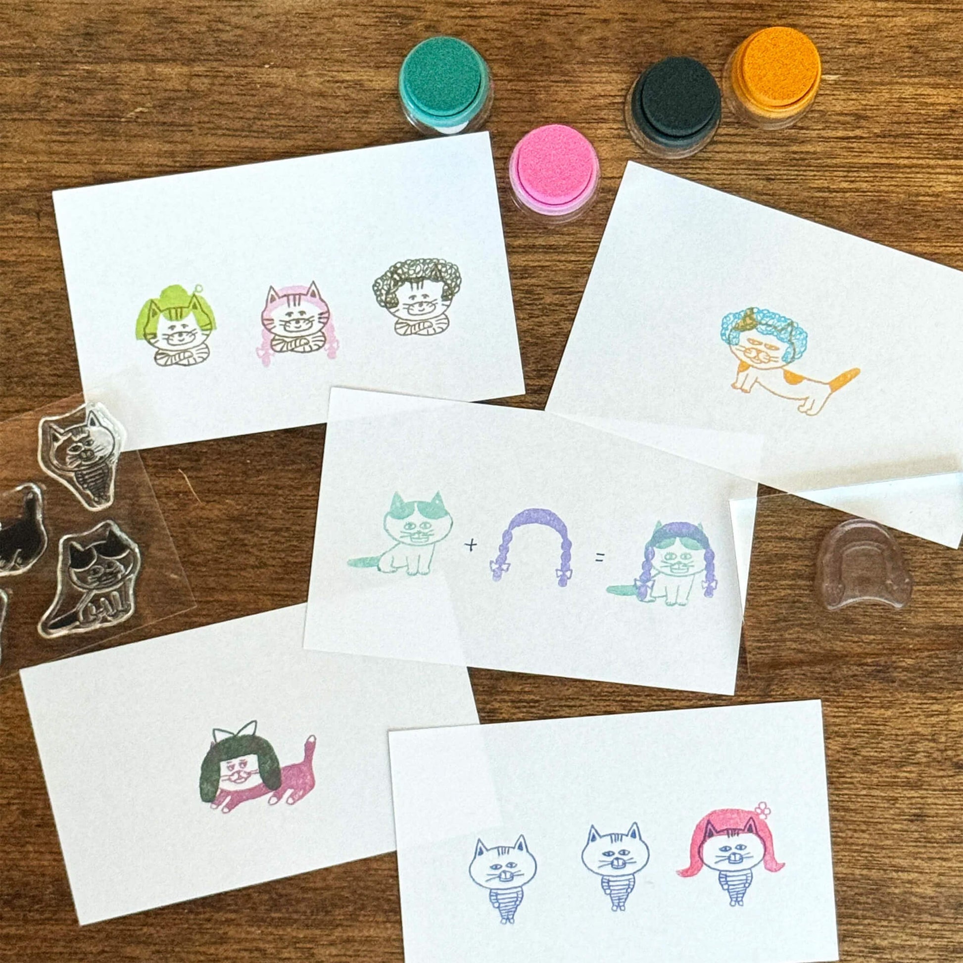 Mizushima × Keiko Shibata JIZAI Clear Stamp Box - Motif Set Cats and Wigs - Clear Stamps