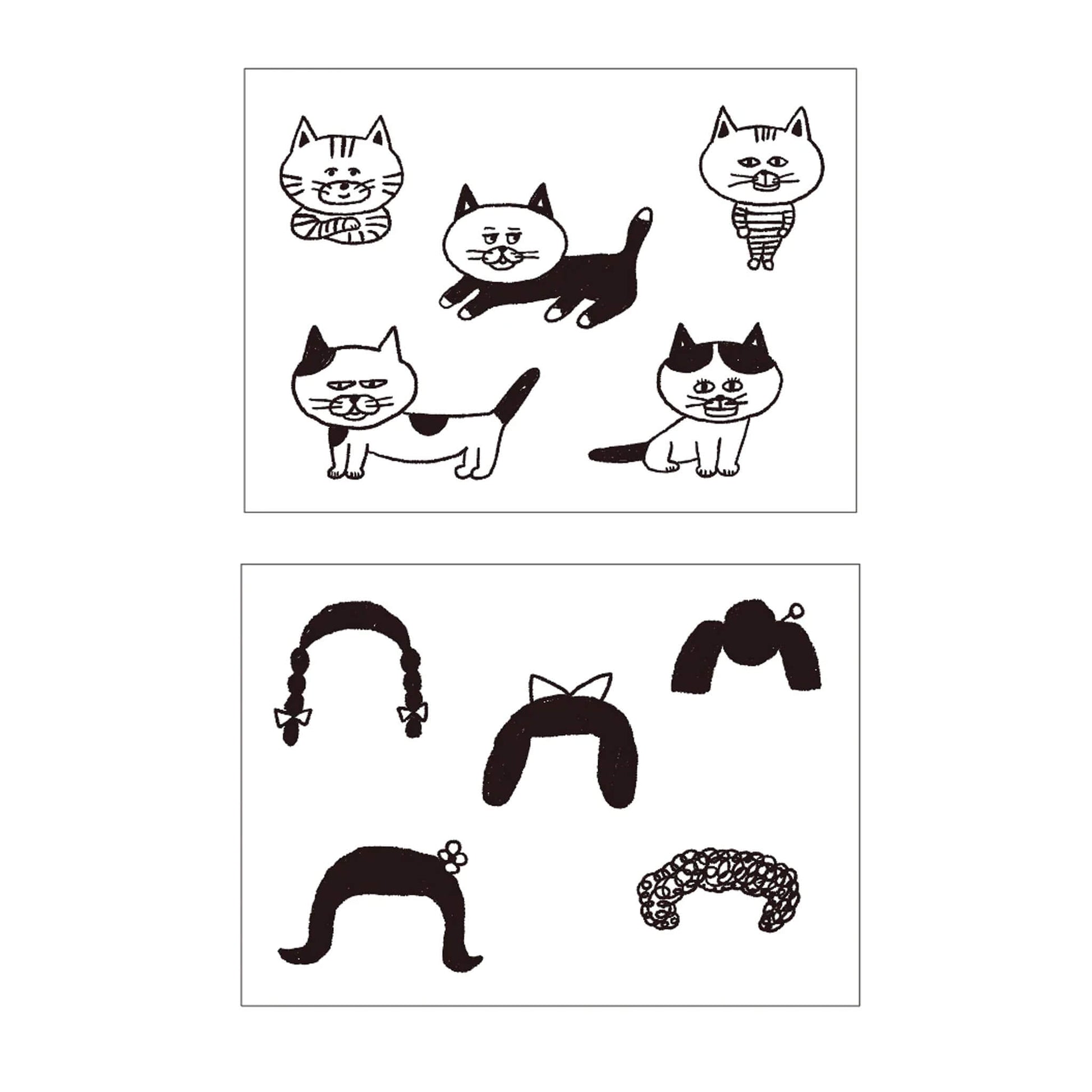 Mizushima × Keiko Shibata JIZAI Clear Stamp Box - Motif Set Cats and Wigs - Clear Stamps
