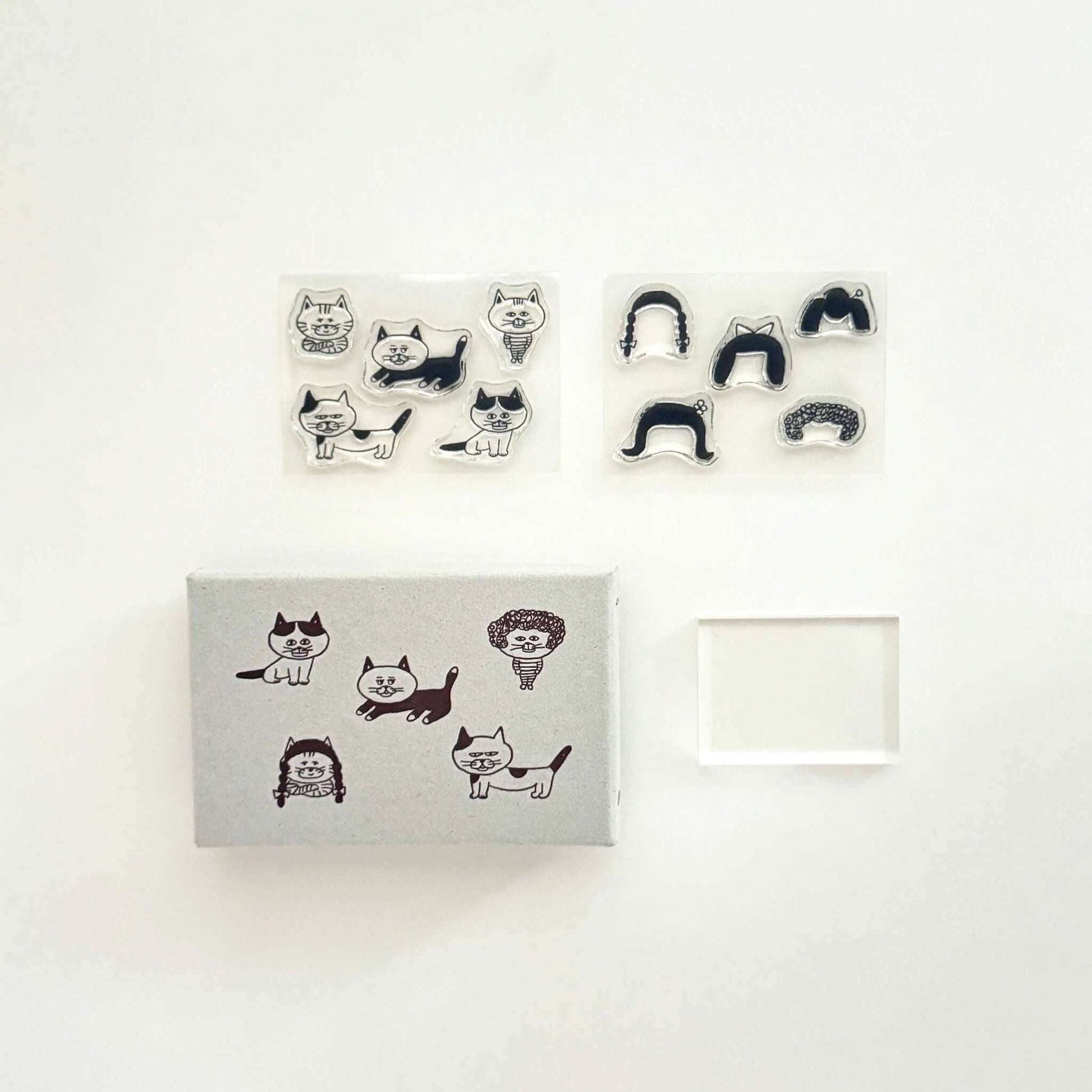 Mizushima × Keiko Shibata JIZAI Clear Stamp Box - Motif Set Cats and Wigs - Clear Stamps