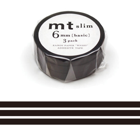 MT Basic Slim Washi Tape 3 - pc Pack - Matte Black [6mm Width] - Washi Tapes